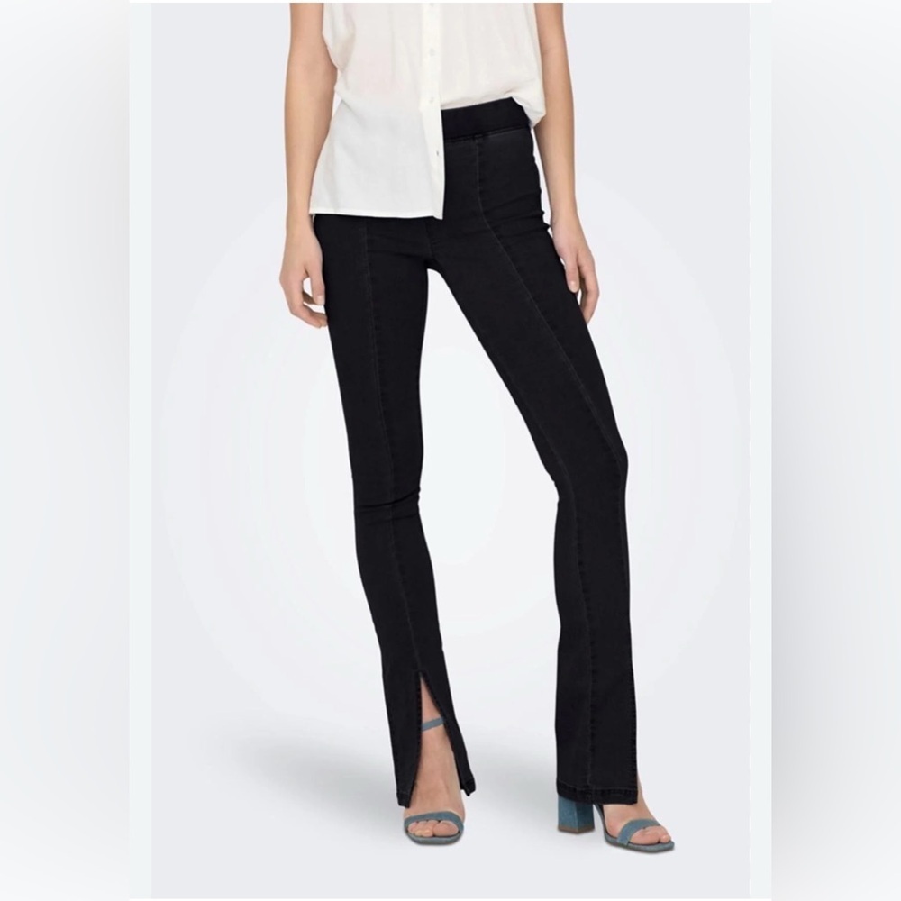 NWT ee:some High Rise Slit Hem Pull On Pants Elastic Waist Black Sz L